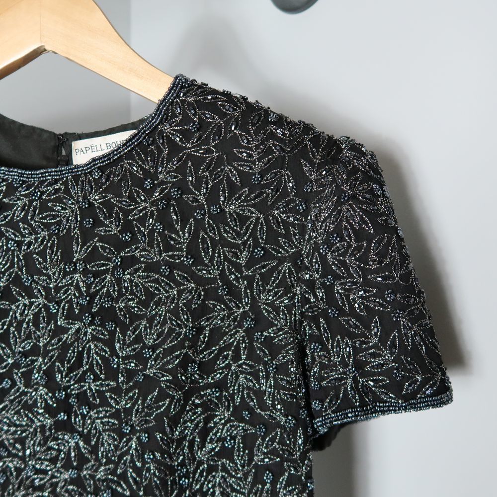 Vtge Papell Boutique Silk Beaded Embroidered Top